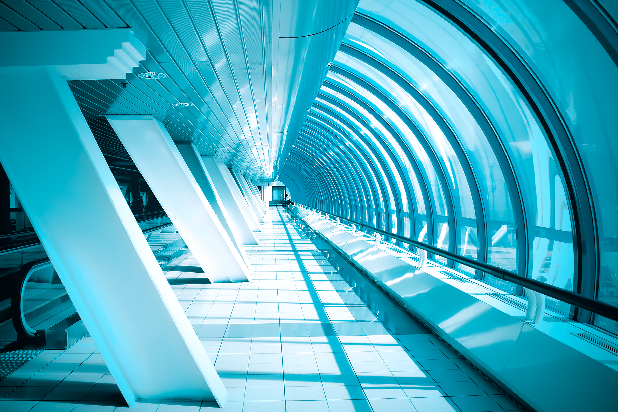 Abstract modern building facade with intersecting lines and reflections