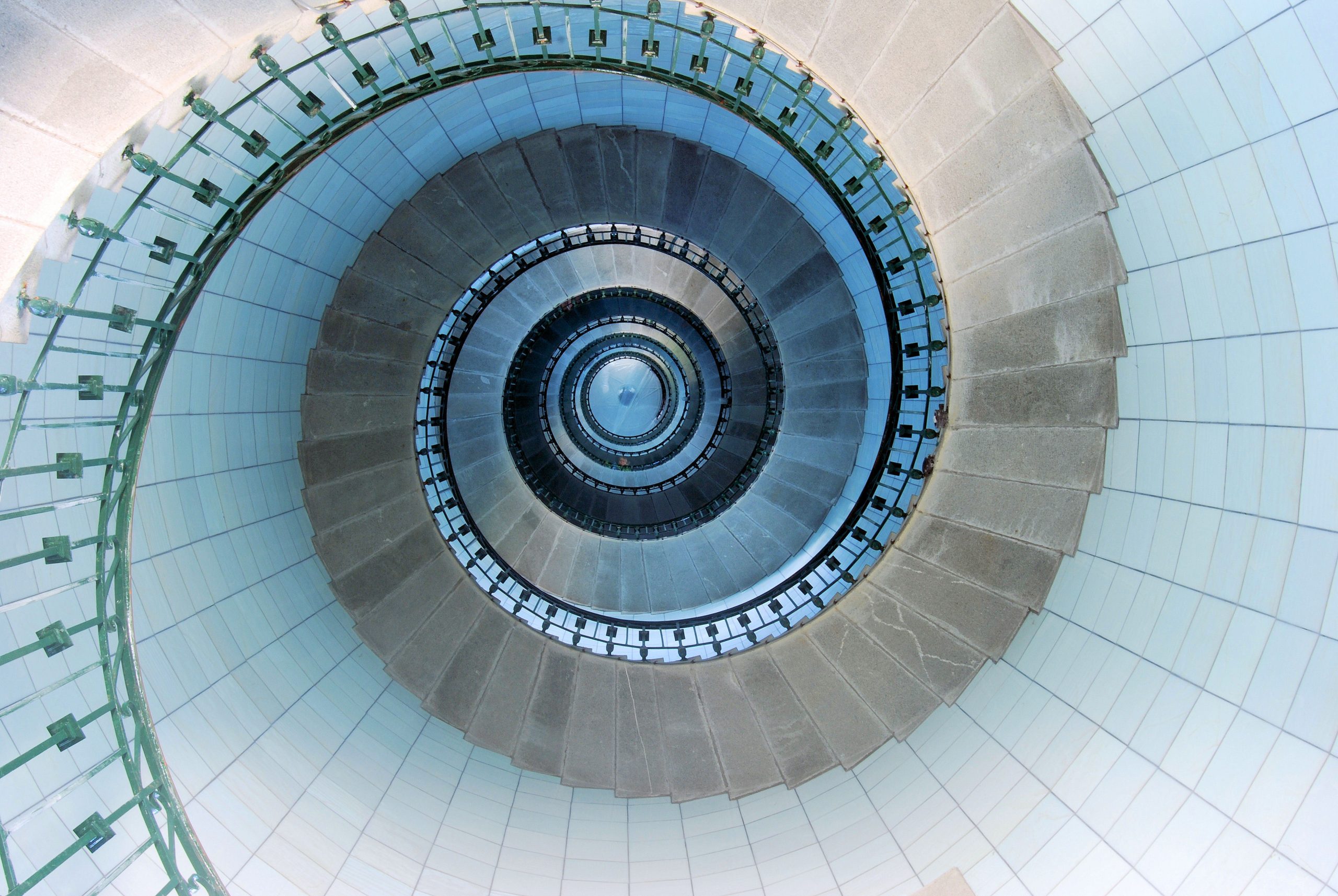 Spiral staircase viewed from below