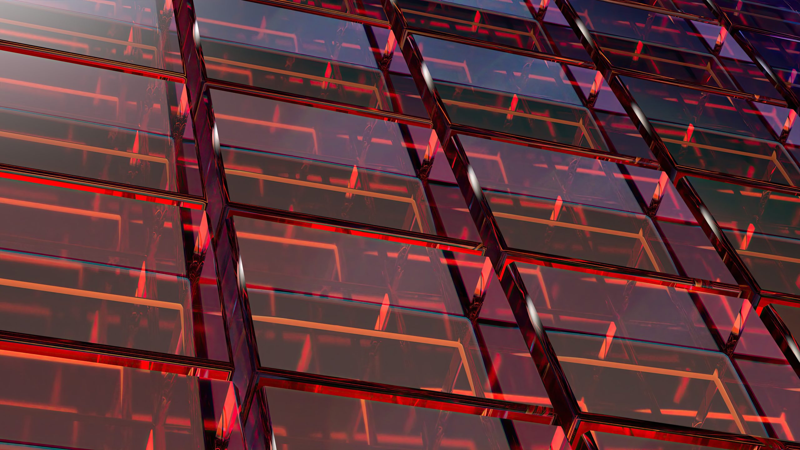 Abstract red glass building pattern representing market complexity and structure