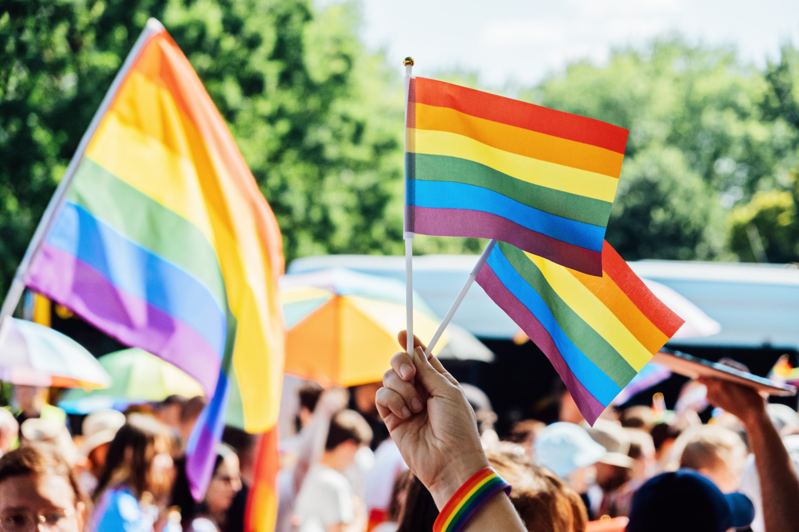 Rainbow Pride flags representing LGBT+ inclusion and diversity in the workplace