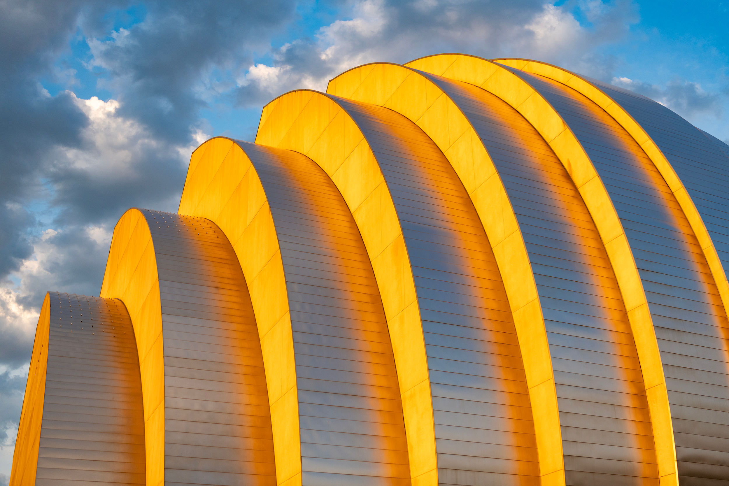 Modern commercial building in golden light